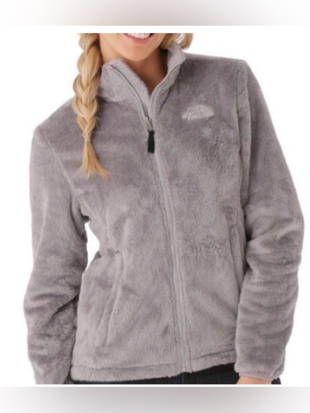 The North Face Light Gray Plush Full-Zip Jacket size large